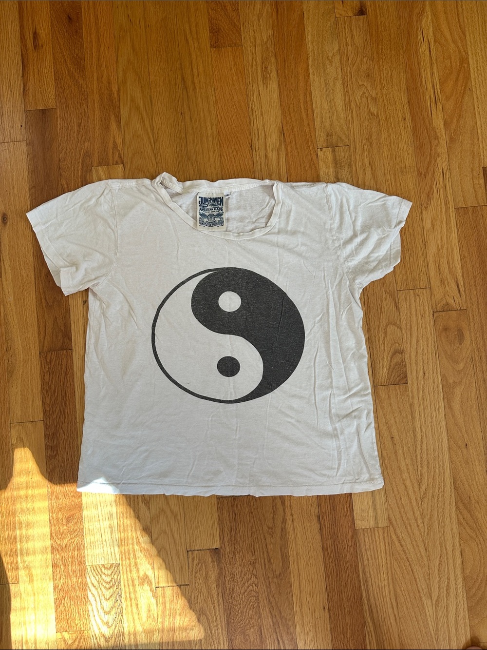 Jungmaven White Tee with Black Yin Yang Graphic